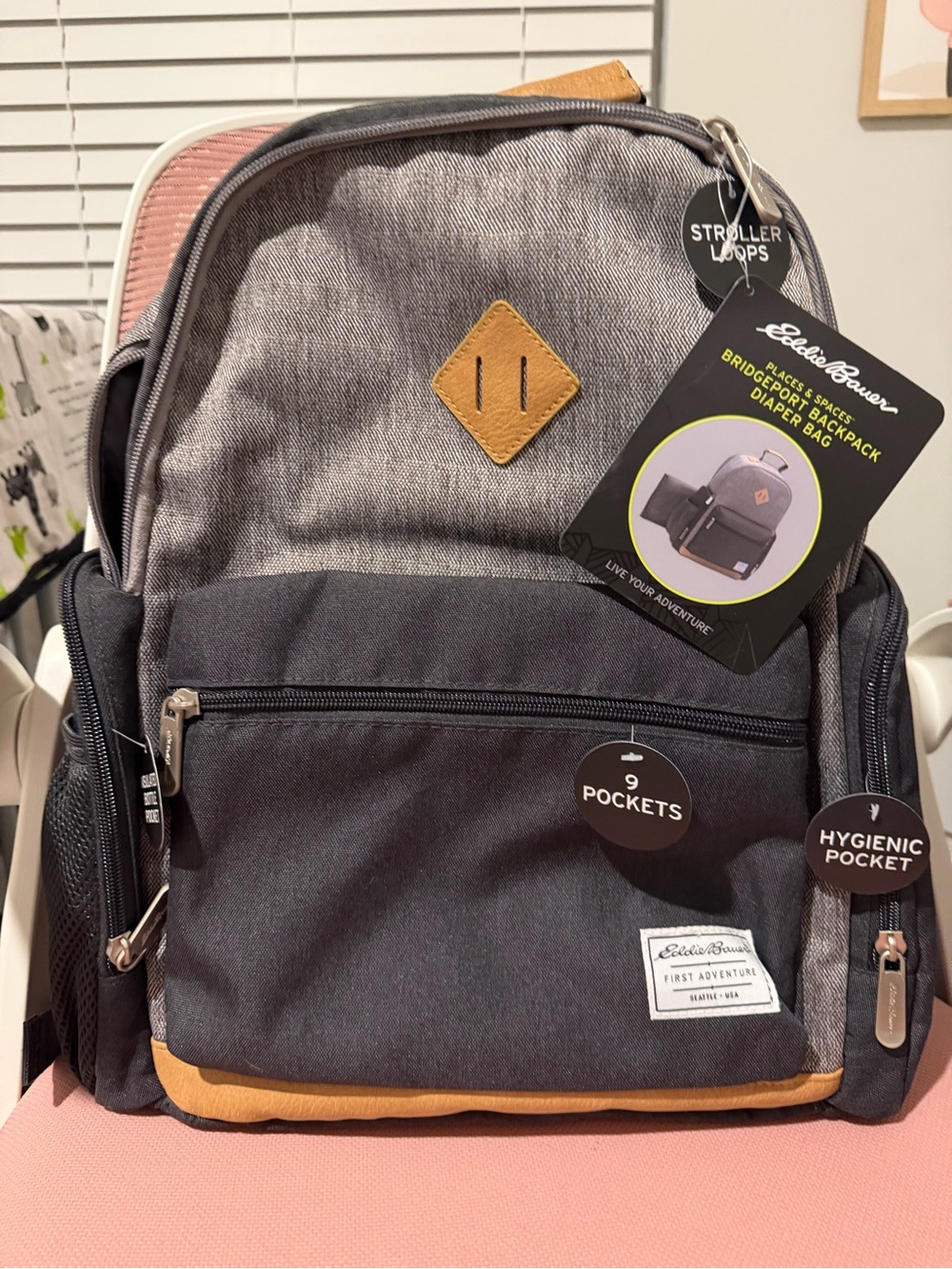 Eddie Bauer Gray and Tan Travel Backpack with Front Pocket